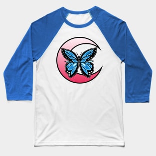 Moonlight Blue Butterfly Baseball T-Shirt